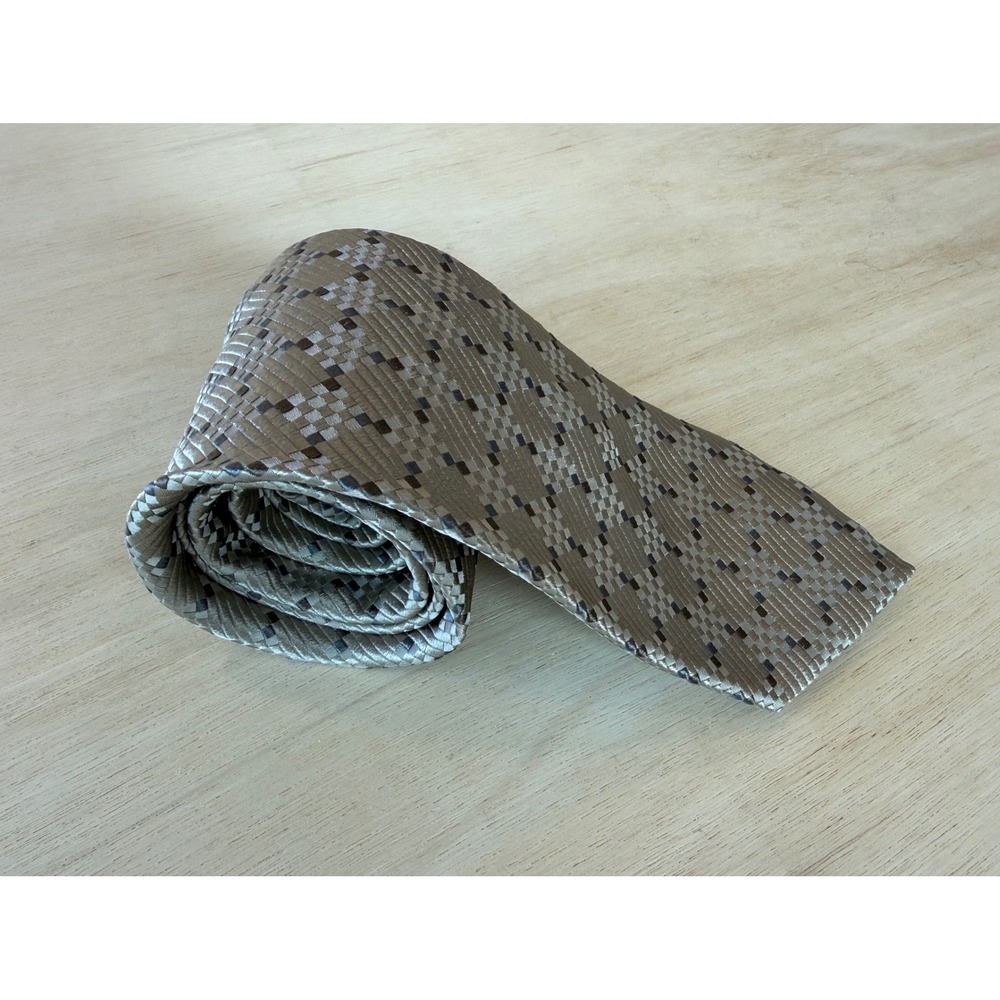 VTG Giorgio Armani Mens Silk Tie Geometric Diamond Pattern Champagne Taupe Italy